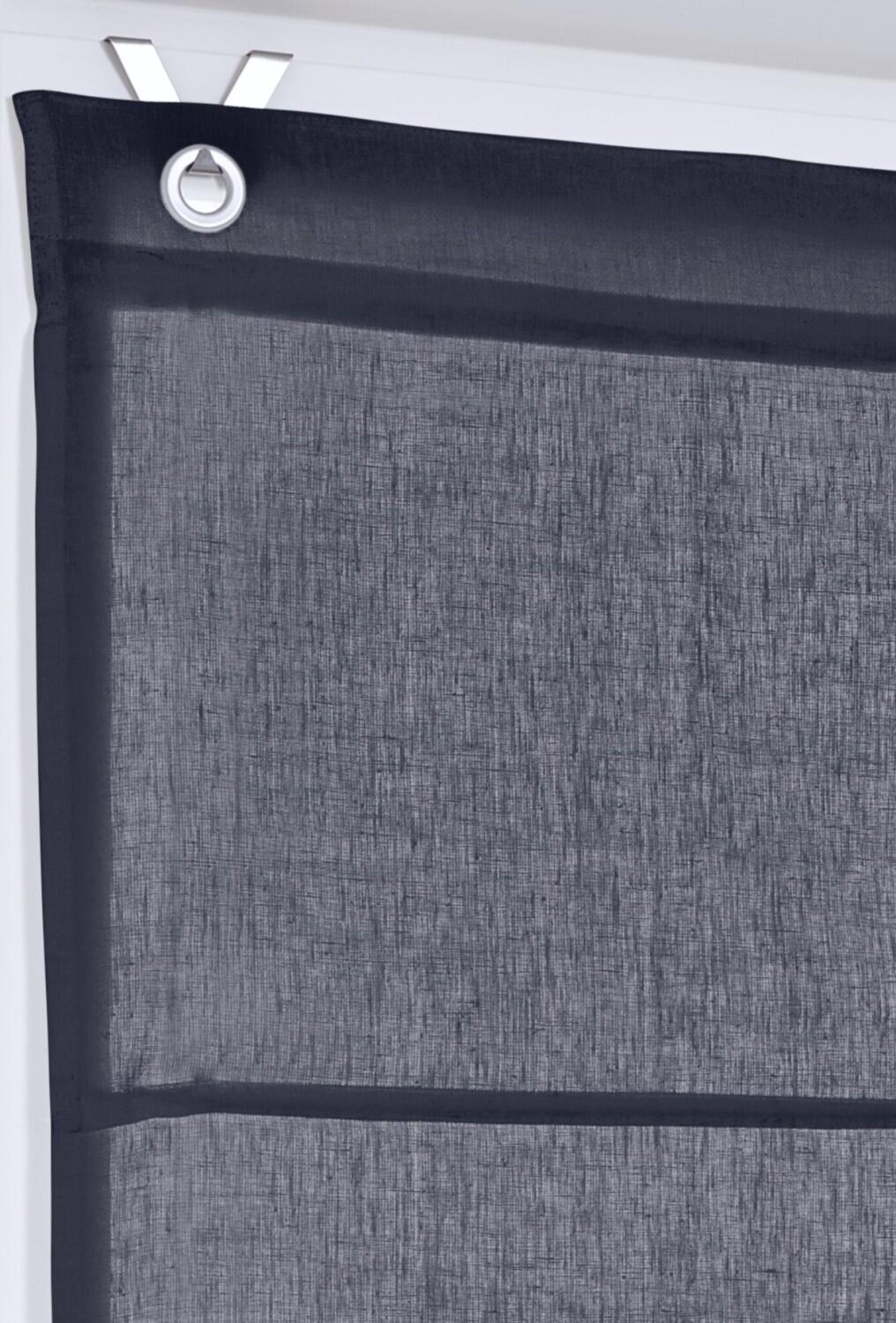 Raffrollo Metis graublau mit Ösen und Fensterhaken