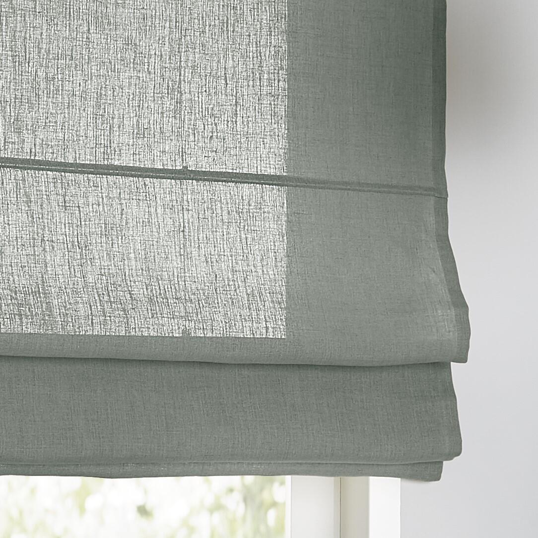 Maßanfertigung Raffrollo Metis Leinen mit Technik Set - Farbe zederngrün