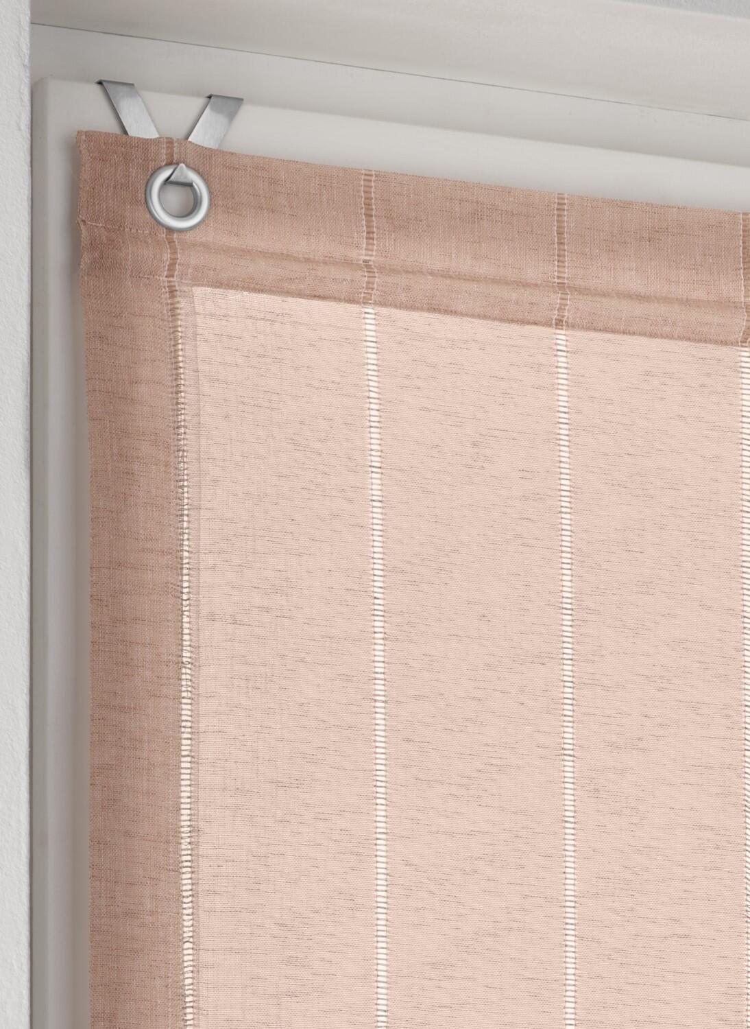 Raffrollo Aya peach - modernes Faltrollo mit eingewebten Längsstreifen in Leinenotik - halbtransparentes Raffrollo Aya mit Hohlsum Stickerei