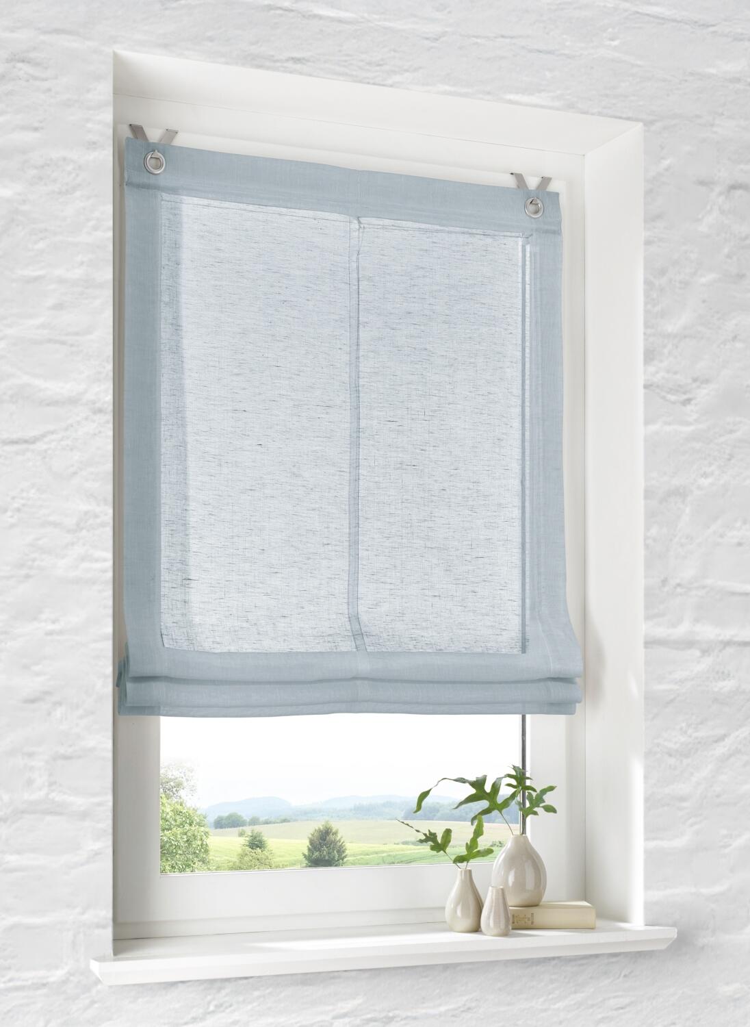 Raffrollo Brondby hellblau mit Ösen und Haken