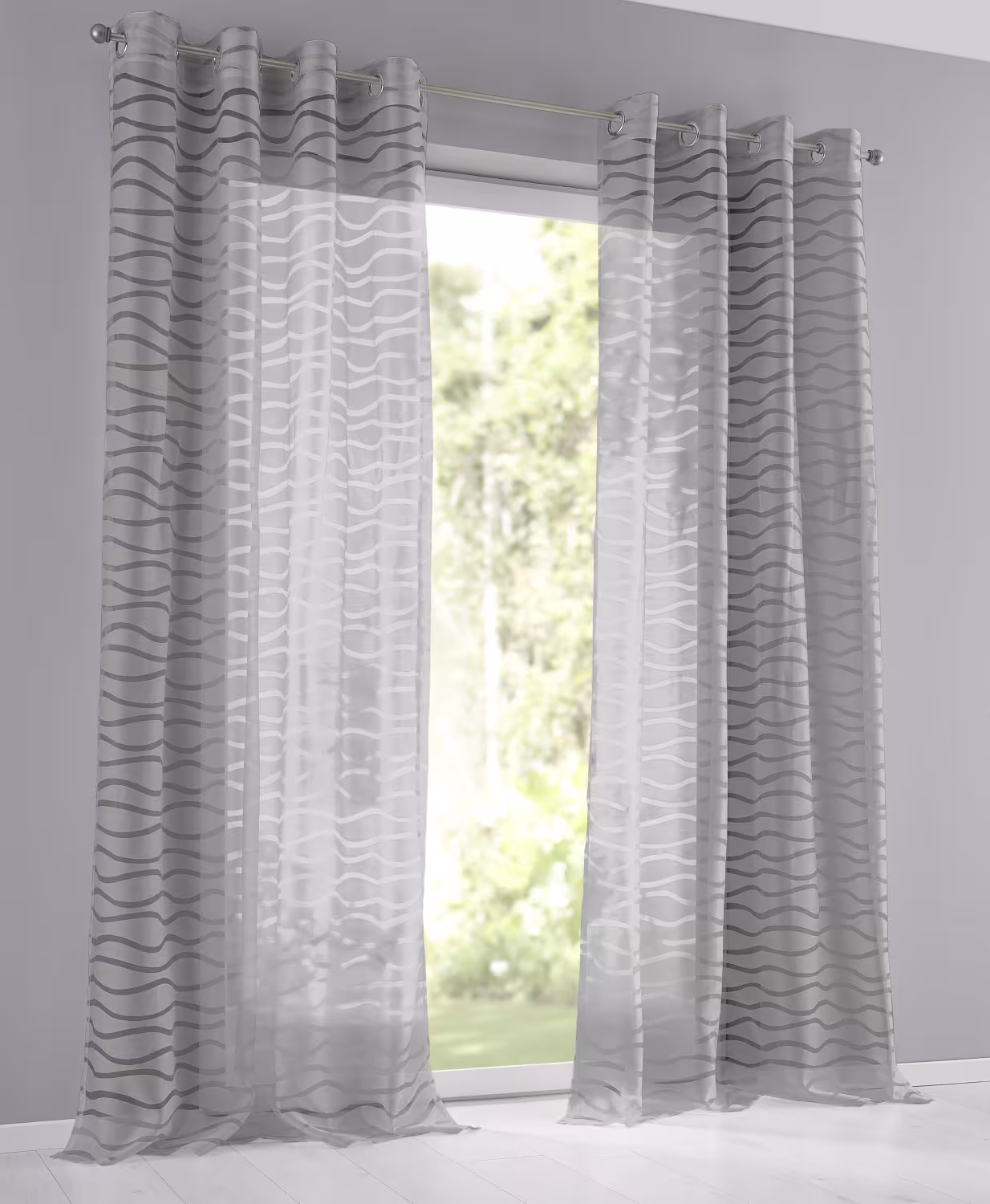 Grauer Vorhang / Ausbrenner Gardine mit Ösen Enya | Höhe 145 cm - 245 cm (1 Stück) - Graue Gardine Enya Ausbrenner Vorhang mit Ösen