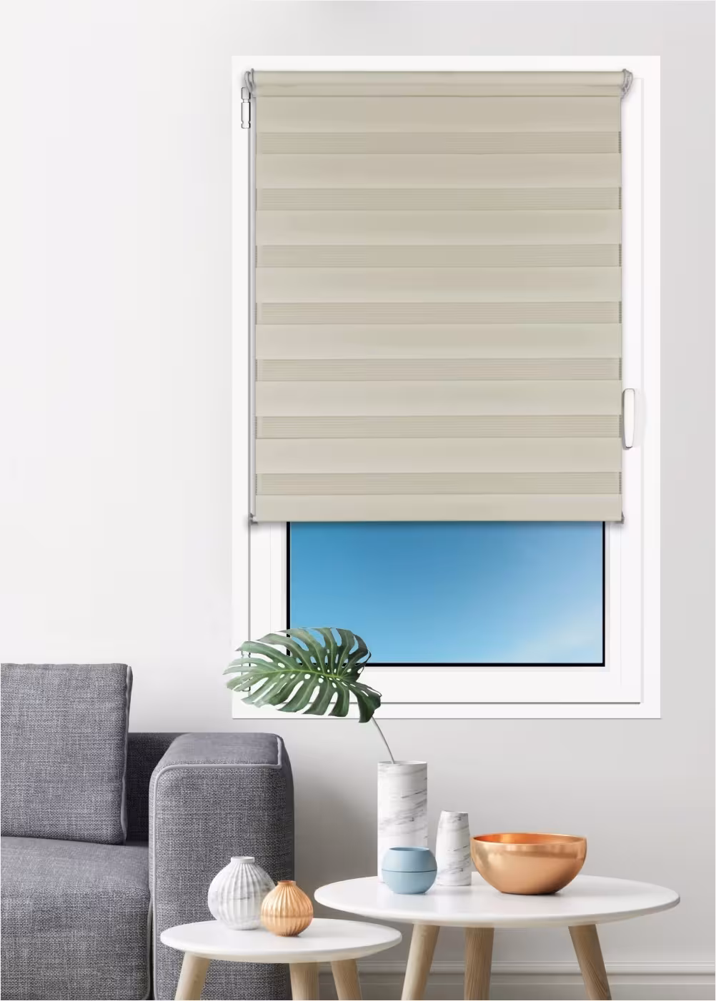 Doppelrollo Sola Lichtschutz ohne Bohren | beige - Breite 45 - 120 cm - Sola Doppelrollo DUO Zebra
