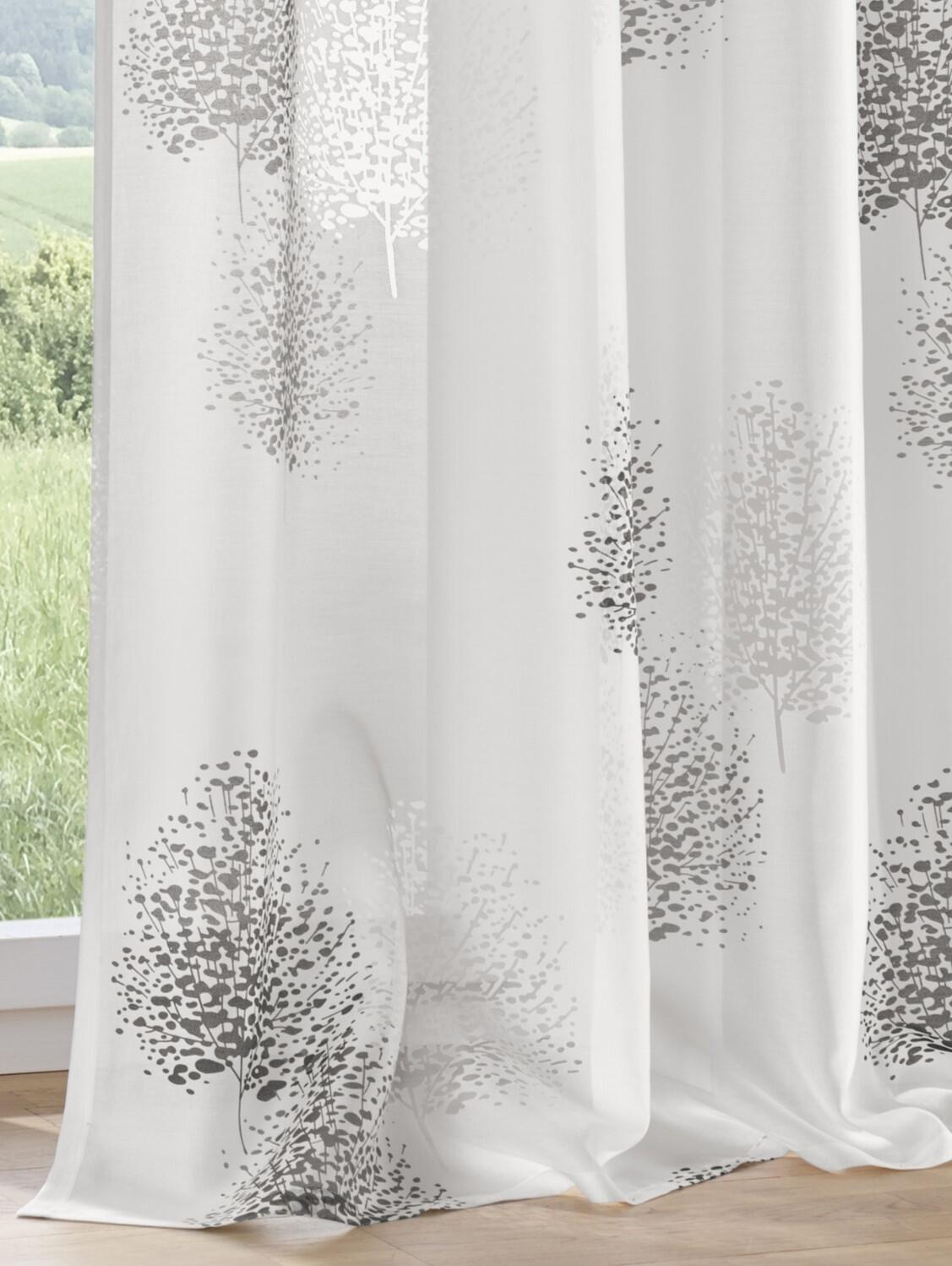 Halbtransparenter Vorhang Bellinda weiss grau mit Baum Motiv