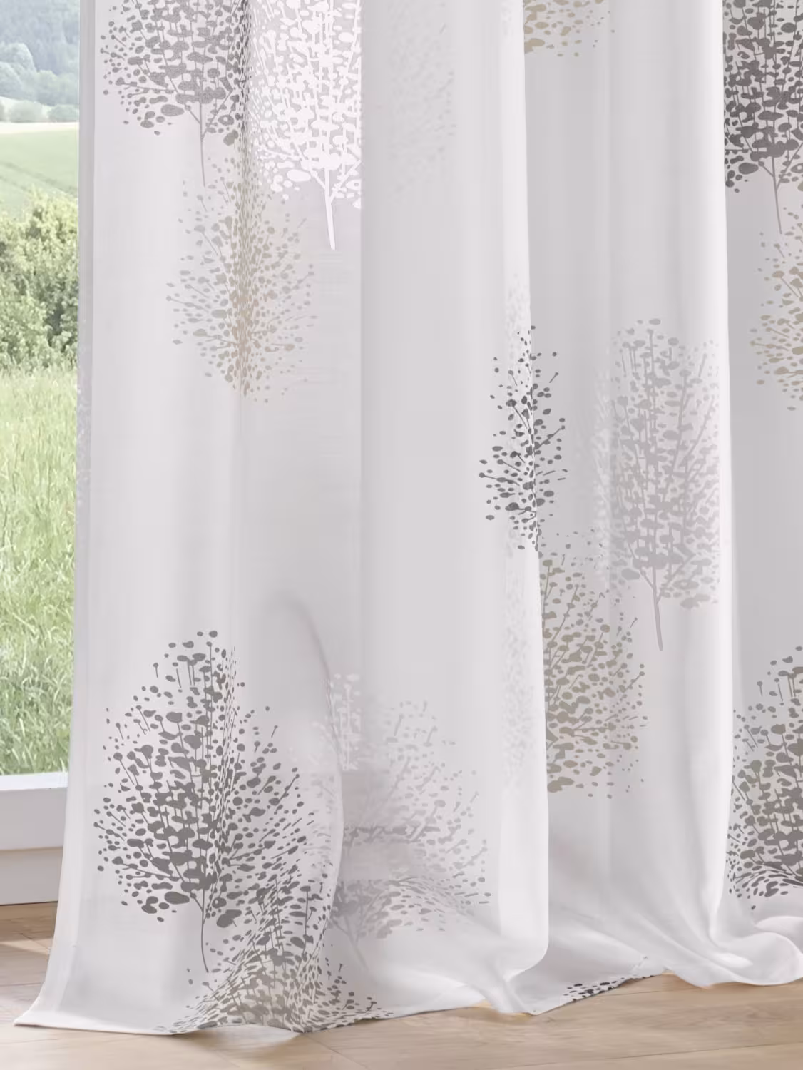 Vorhang Gardine Ösenschal Bellinda weiss taupe - Höhe 145 cm - 245 cm (1 Stück) - Bellinda taupe Ausbrenner Gardine