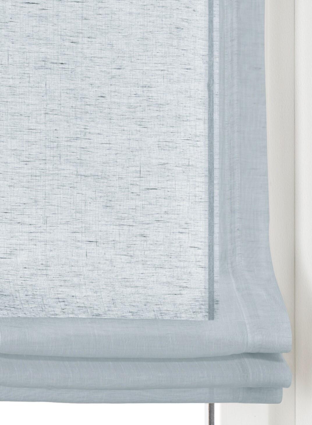 Raffrollo Brondby Blau in Leinen-Optik – Ohne Bohren montieren mit Edelstalhaken - Brondby Faltrollo Skandi blau Stoff Kordelzug