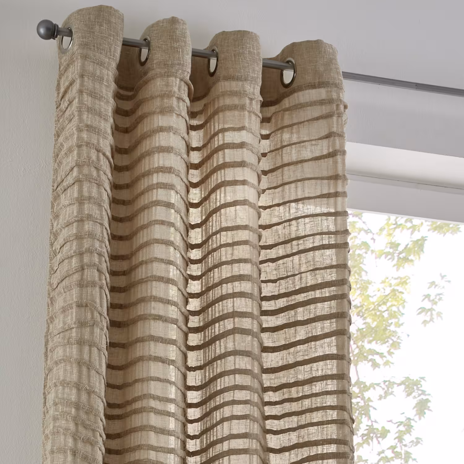 Musselin Vorhang Crinkle – halbtransparente Gardine Natur (1 Stück) - Gardine Crinkle weiß Landhausstil modern