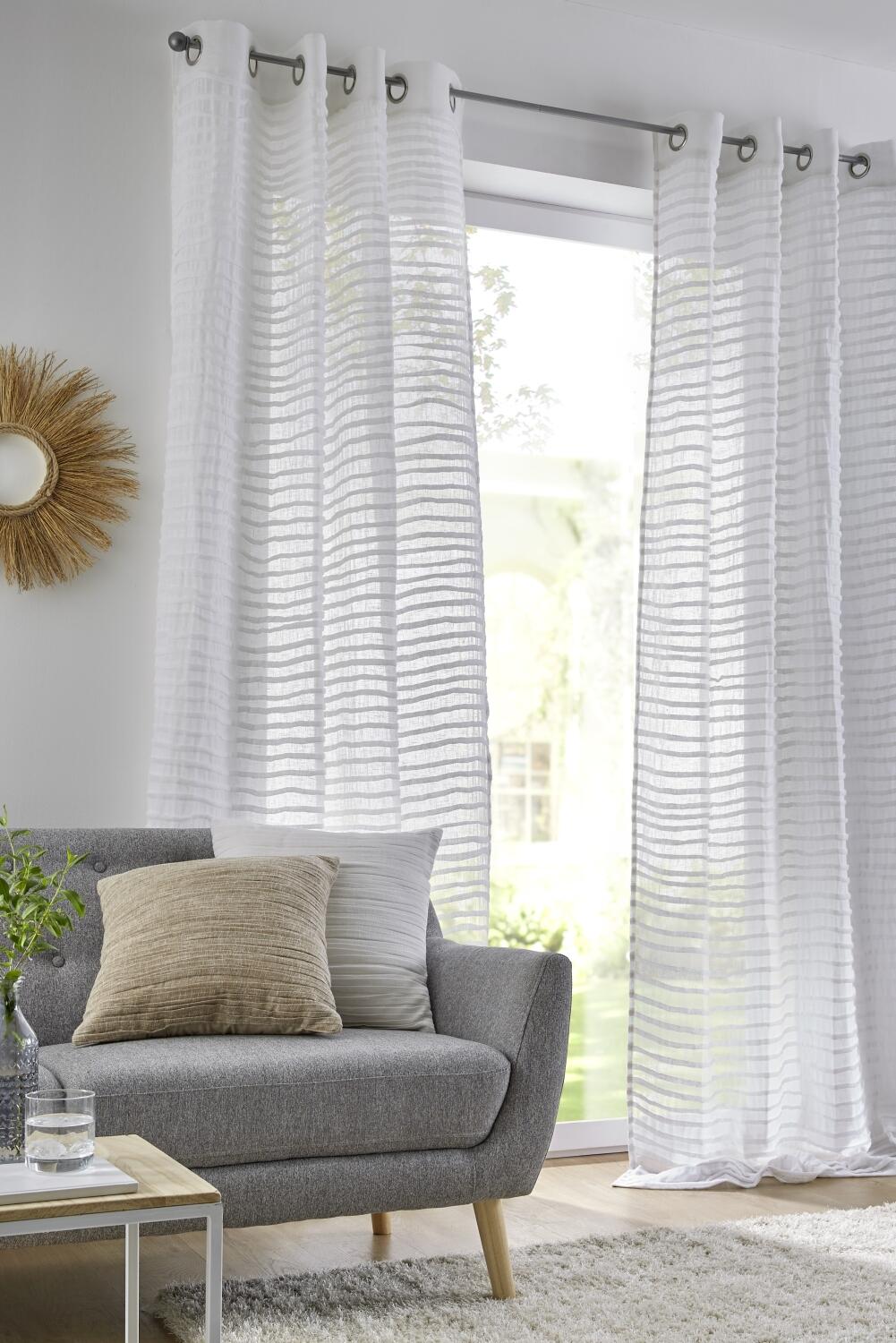 Musselin Vorhang Crinkle – halbtransparente Gardine Offwhite (1