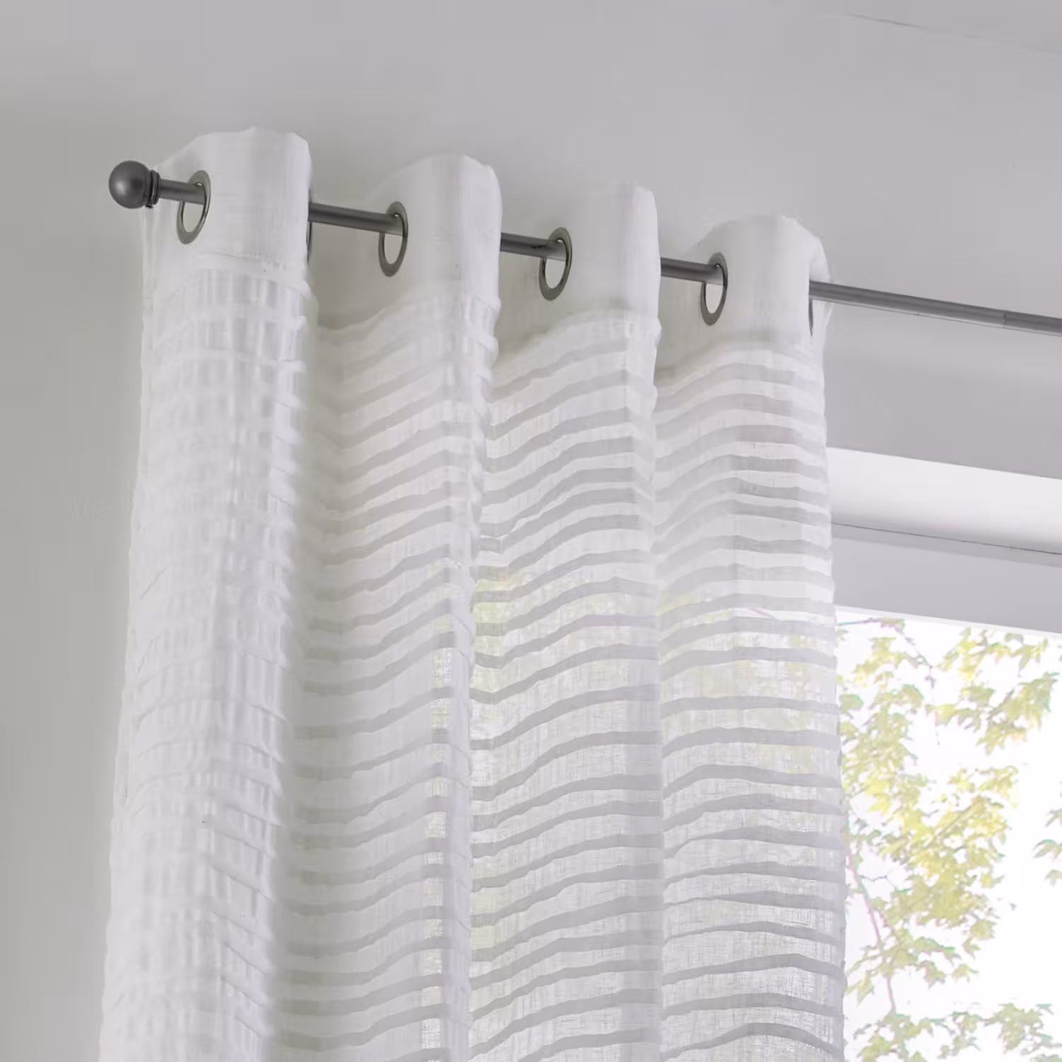 Musselin Vorhang Crinkle – halbtransparente Gardine Offwhite (1 Stück) - Vorhang Crinkle Musselin Ösenaufhängung
