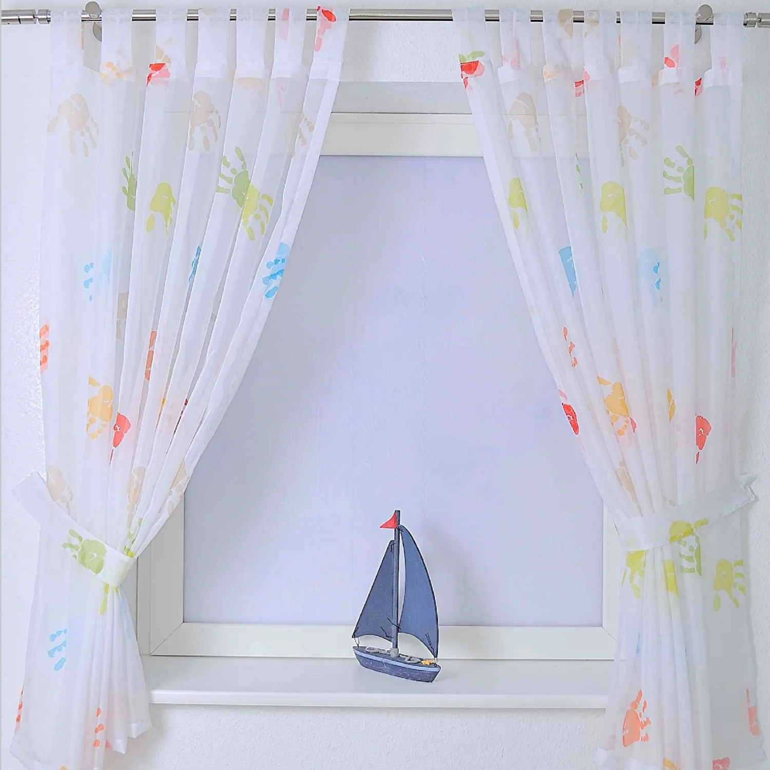 Vorhang Gardine Schlaufenschal Kinder Hände |weiss - Höhe 145 cm - 245 cm (1 Stück) - Vorhang_Schlaufenschal_Kinder_Hände_Raffhalter