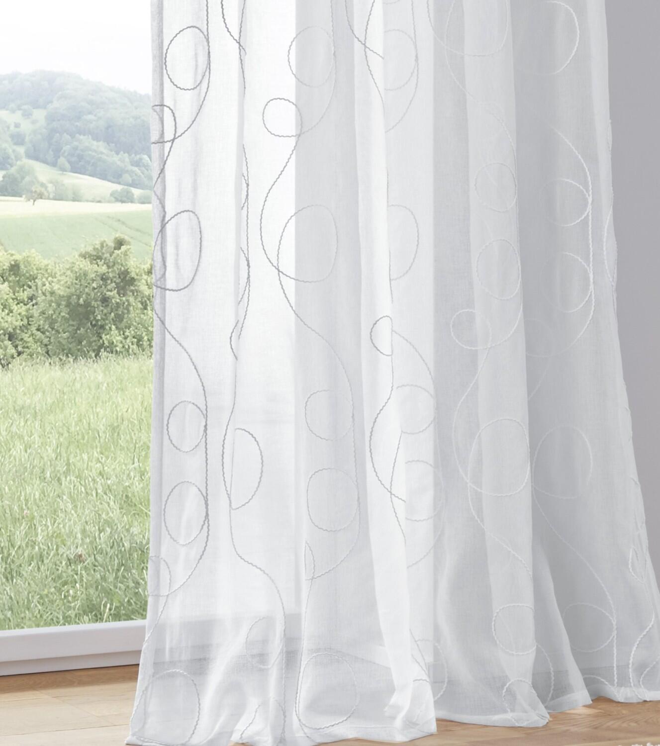 Vorhang Jasmin weiß halbtransparent bestickt mit Ösen