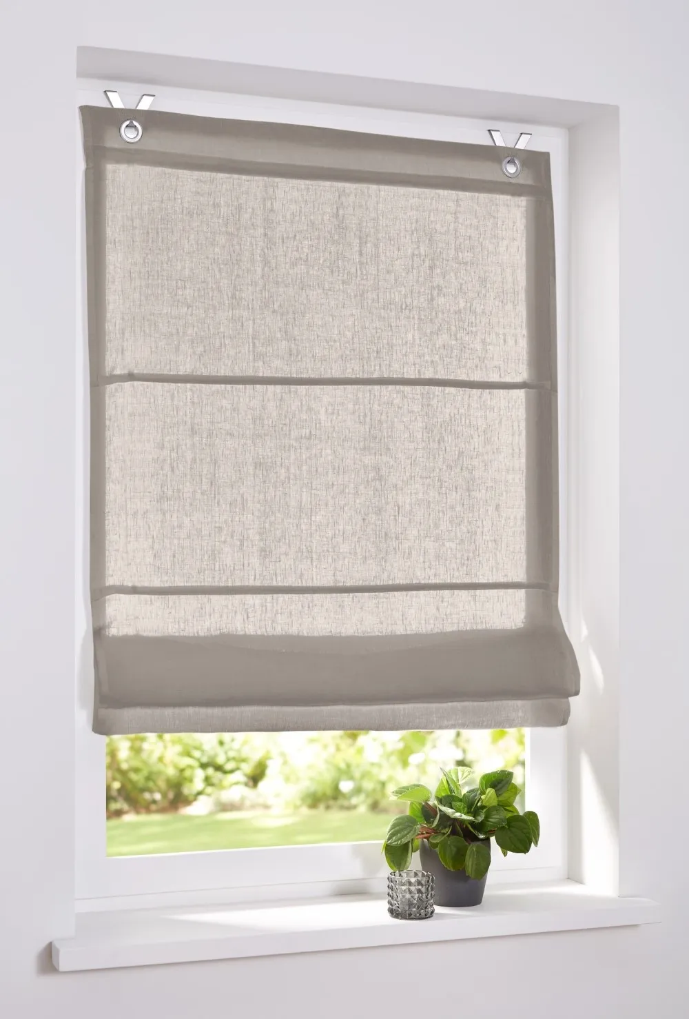 Raffrollo / Ösenrollo Metis Leinen ohne Bohren | linen - Breite 45 - 100 cm - Ösenrollo Metis linen natur
