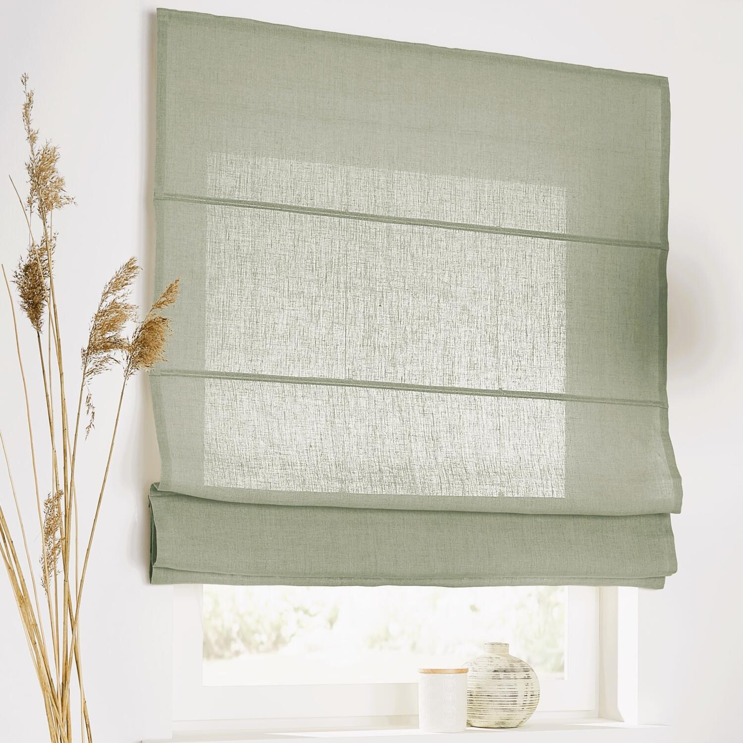 Leinen Raffrollo nach Maß Metis olivgrün Kettenzug