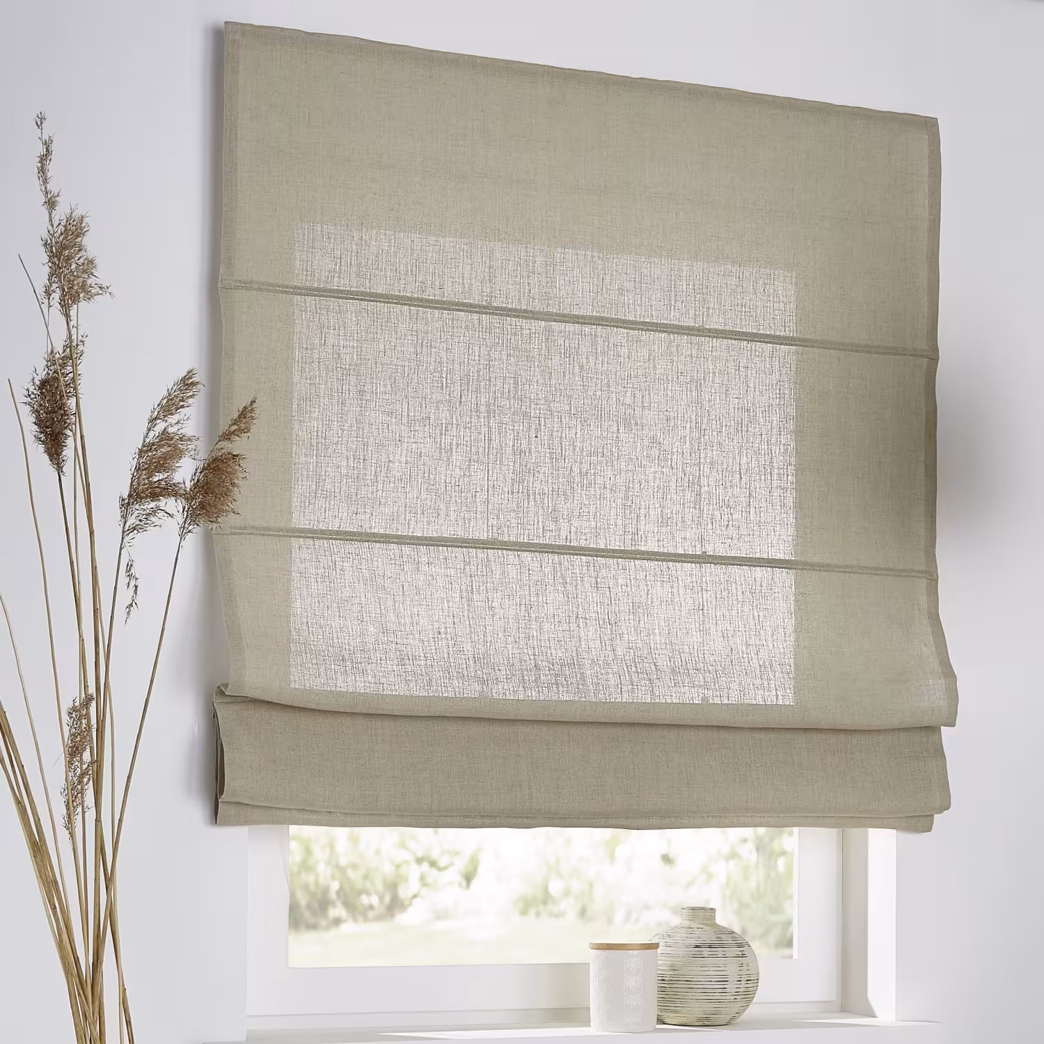 Maßanfertigung Raffrollo Metis Leinen mit Kettenzug - Farbe linen - Raffrollo Metis Leinen linen Kettenzug