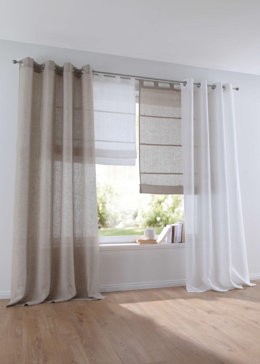 Maßanfertigung Raffrollo / Schlaufenrollo Metis Leinen  - linen - Hometrend Leinen natur und weiss