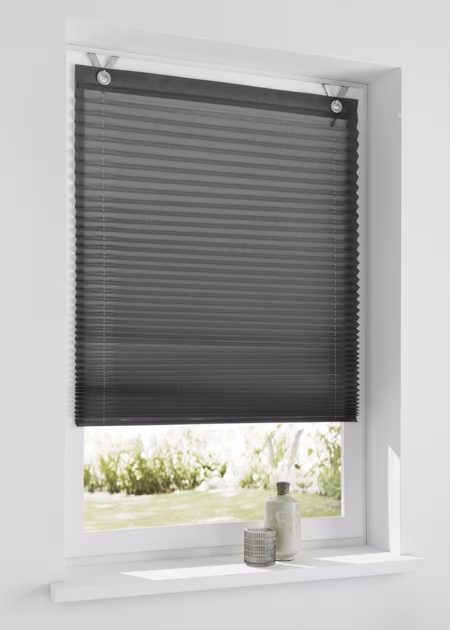 Plissee / Ösenrollo Olbia Lichtschutz ohne Bohren | grau - Breite 40 - 100 cm - Raffrollo Plissee Olbia grau