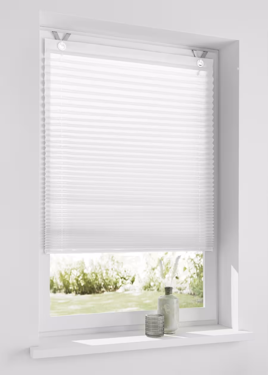 Plissee / Ösenrollo Olbia Lichtschutz ohne Bohren | weiss - Breite 40 - 100 cm - Raffrollo Plissee Olbia weiss
