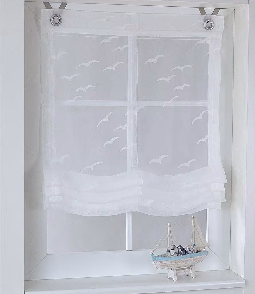 Raffrollo / Ösenrollo Seabird ohne Bohren - weiss (offwhite) | Maßanfertigung - Rafrollo Maßanfertigung Seabird weiss