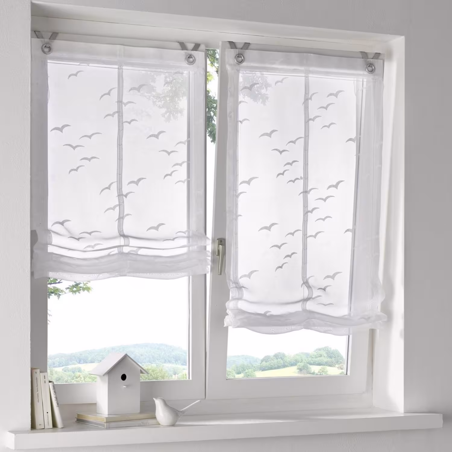 Raffrollo Ösenrollo Seabird weiss transparent maritim