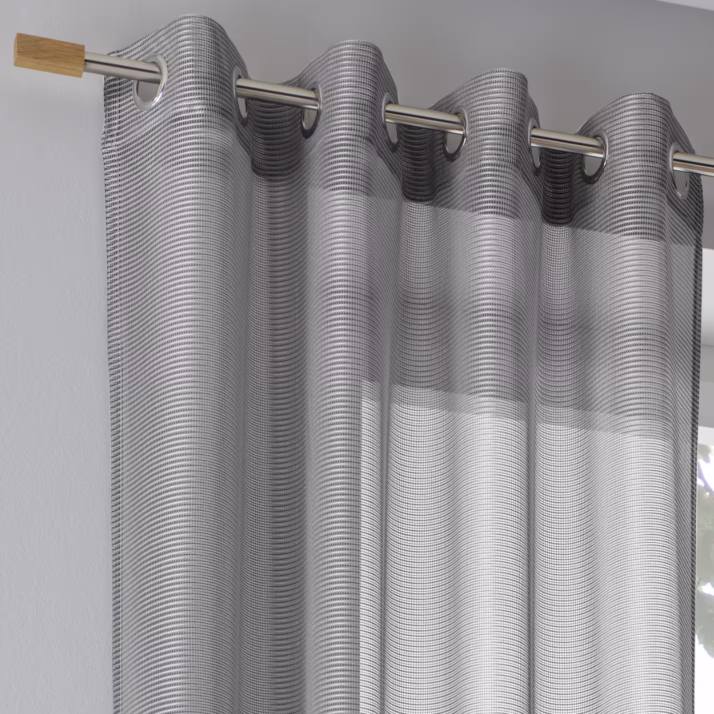 Halbtransparenter Vorhang Vinola grau moderne Netzoptik - Höhe 145 bis 245 cm (1 Stück) - Vinola grau Vorhang Ösenaufhängung