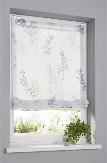 Halbtransparentes Raffrollo / Ösenrollo Danny weiß grün  - Breite 45 - 120 cm