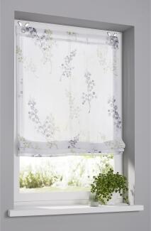 Weißes Raffrollo / Ösenrollo Danny nach Maß, halbtransparent - grün