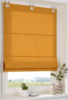 Baumwoll-Raffrollo Duck ocker gelb mit Ösen und Haken