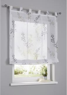 Raffrollo Danny weiß mit Schlaufen taupe bedruckt