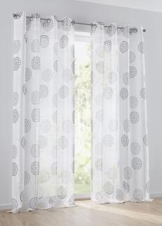 Bedruckter Vorhang Gardine Bella weiß anthrazit mit Ösen - Höhe 145 bis 245 cm (1 Stück)