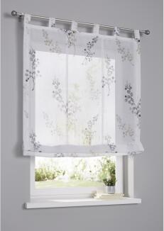 Weißes Raffrollo mit Schlaufen Danny nach Maß, halbtransparent - taupe