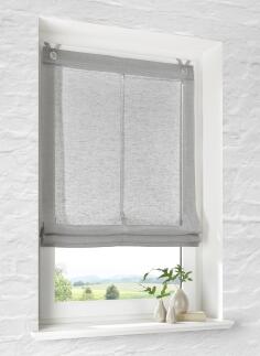 Raffrollo Brondby Grau in Leinen-Optik – Ohne Bohren montieren mit Edelstahlhaken