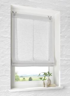 Raffrollo Brondby Weiß in Leinen-Optik – Ohne Bohren montieren mit Edelstahlhaken