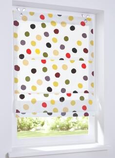 Raffrollo Dots - weißes Baumwollrollo mit bunten Punkten