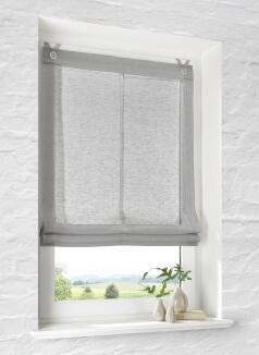 Raffrollo Brondby Grau in Leinen-Optik – Ohne Bohren montieren mit Edelstahlhaken