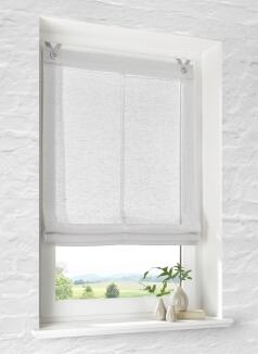 Raffrollo Brondby Weiß in Leinen-Optik – Ohne Bohren montieren mit Edelstahlhaken