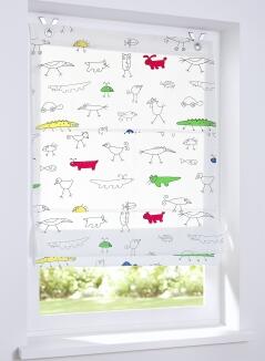 Raffrollo Lasse - Kindergardine mit bunten Tieren