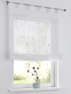 Schlaufen Raffrollo Nelly weiss bestickt für Gardinenstangen