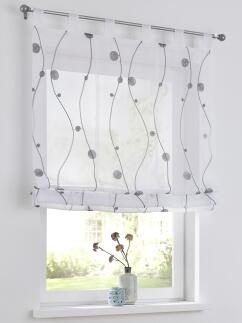 Weißes Raffrollo Nelly bestickt für Gardinenstangen