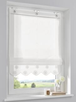 Raffrollo / Ösenrollo Elly Baumwolle weiß - bestickter Volant