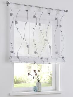 Raffrollo Nelly grau mit Schlaufen bestickt Kreise - Breite 45 - 120 cm