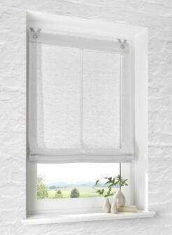 Ösenrollo Brondby weiß mit Edelstahlhaken - Raffrollo für Montage ohne Bohren