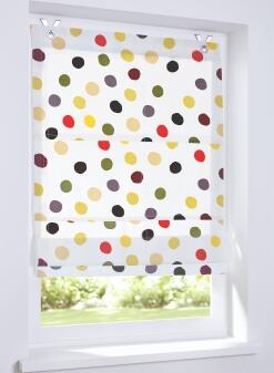 Raffrollo Dots - weißes Baumwollrollo mit bunten Punkten