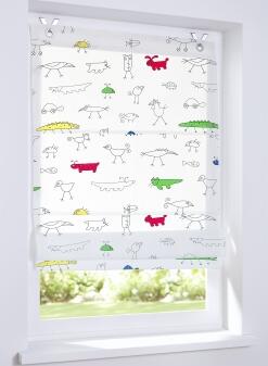 Raffrollo Lasse - Kindergardine mit bunten Tieren