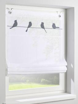 Raffrollo Gravelot mit Ösen - hübsches Vogel-Motiv in grau - Breite 45 - 100 cm