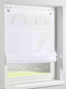 Raffrollo Gravelot mit Ösen - hübsches Vogel-Motiv in weiß - Breite 45 - 100 cm