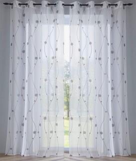 Vorhang Nelly grau Gardine mit Ösen bestickt - Höhe 145 bis 245 cm (1 Stück)