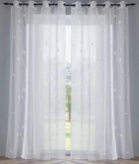 Vorhang Nelly weiß Gardine mit Ösen bestickt - Höhe 145 bis 245 cm (1 Stück)
