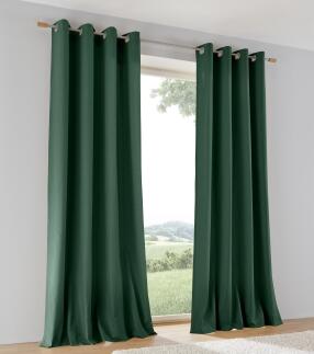 Vorhang aus Baumwolle in dunkelgrün – bodenlange Gardine am Fenster
