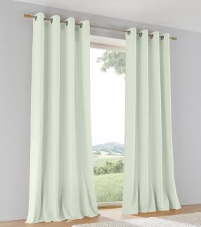 Baumwollvorhang Duck jadegrün mit Ösen – Gesamtansicht am Fenster