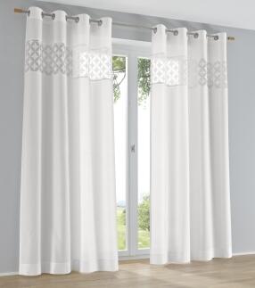 Weißer Ösenvorhang Jessy halbtransparent | Dekorative 30 cm Ausbrenner-Designblende (1 Stück)