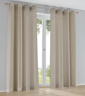 Ösen-Vorhang Kessy Biese natur mit eleganter Stoff-Blende – halbtransparent, natürlicher Look (1